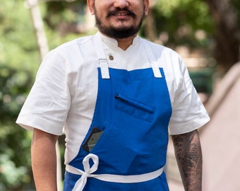 Blue hemp and organic cotton apron UNISEX