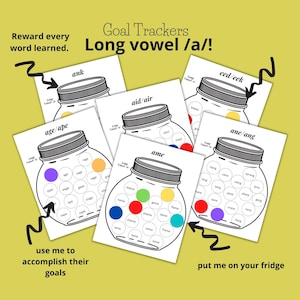 Goal Trackers, Long Vowel a Words, Word Families, Multi Sensory Learning, Dyslexia Homeschool Activity- 14 pages. PDF