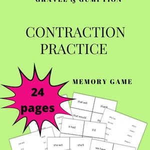 Contraction Practice. Memory Game. Dyslexia Worksheets. Struggling Older Learners.  26 pages. Instant Download PDF