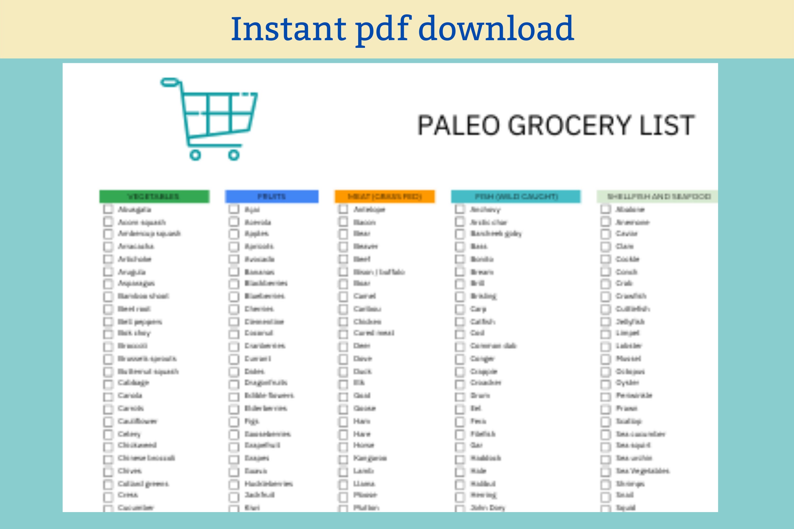 Paleo Grocery List Printable Paleo Diet Grocery Checklist | Etsy Canada