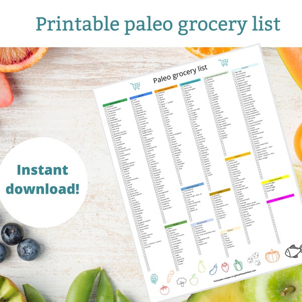 Paleo Grocery List | Printable paleo diet grocery checklist | Pdf download