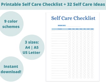 Self Care Checklist Printable, Wellness Planner (Digital PDF)