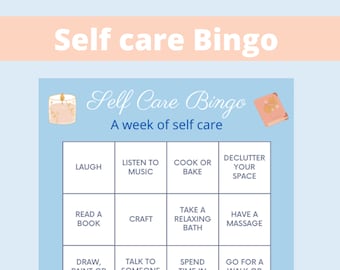 Self-Care Bingo digital printable pdf for Stress Relief Mental Health Wellness