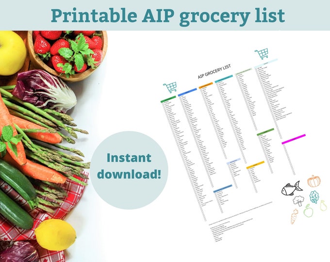 AIP Food List Printable Paleo Autoimmune Protocol Grocery Checklist Pdf ...