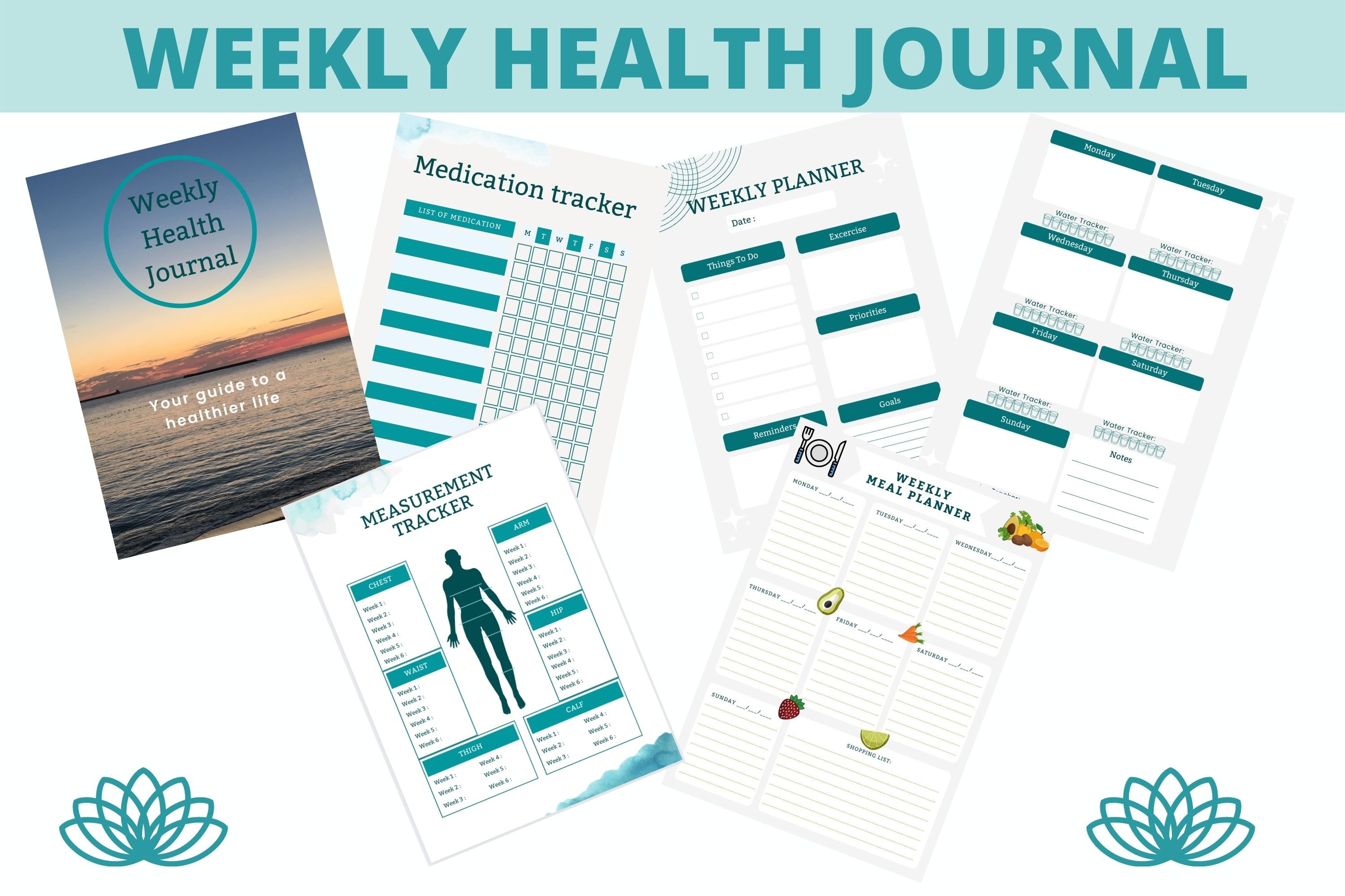Printable Undated Weekly Health Journal and Self Care Planner Food ...