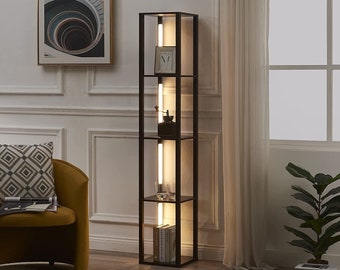 64" Display Shelf with Lights, LED Floor Lamps for Living Room, Sturdy Corner Shelf Curio Cabinet Display, 3 Brightness Levels
