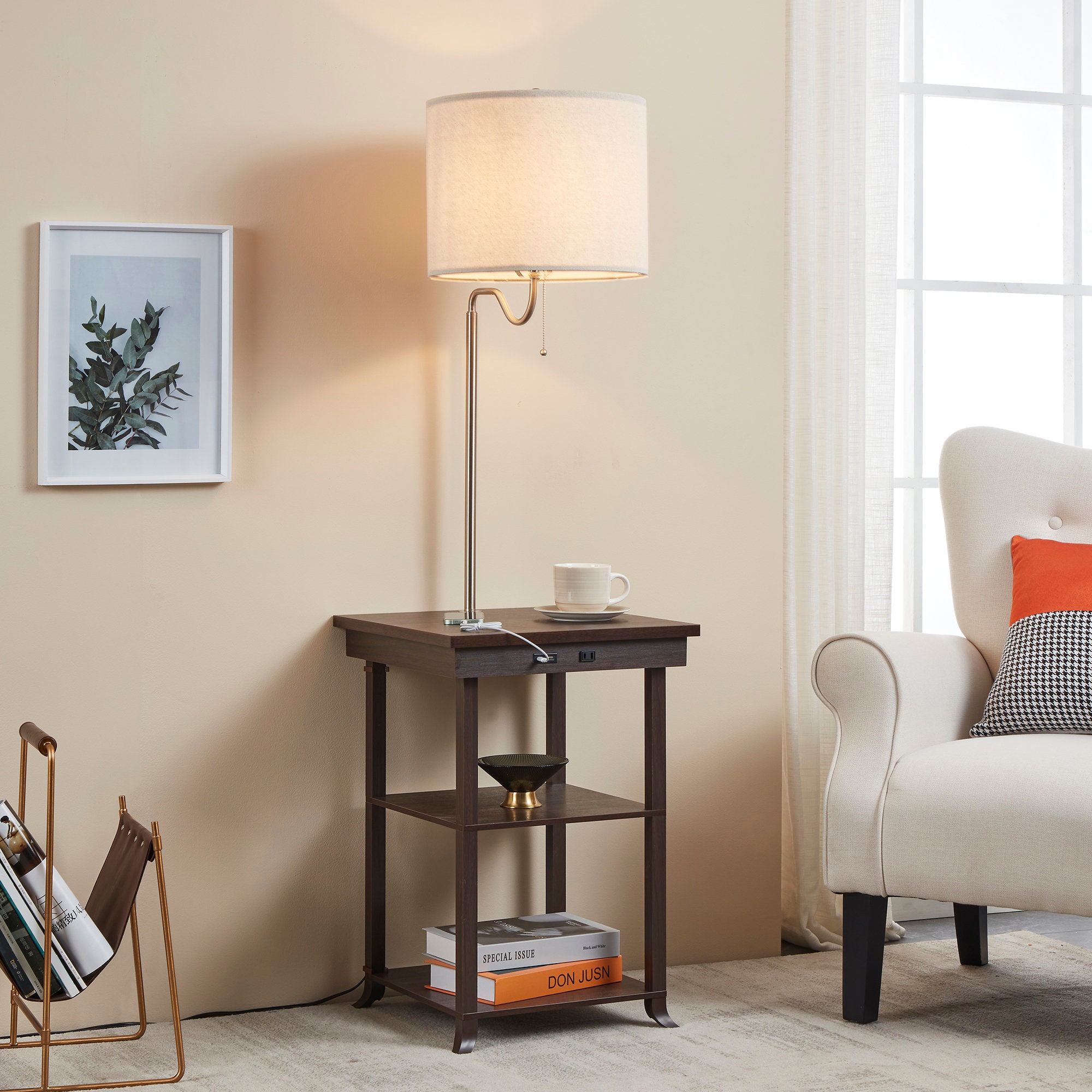 Side table with lamp attached outlet