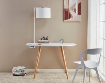 Charging Oval Desk 45.5" | Home Desk | Laptop Desk | Modern Desk | Home School Wood Desk | Mid-Century Desk