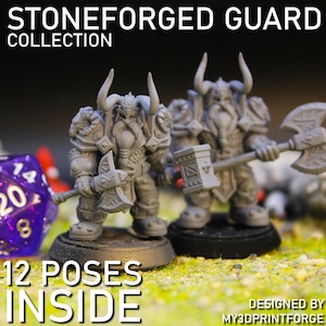 Stoneforged Guards | 3D Printed Dwarf Adventurer Miniatures | 28–32mm Fantasy Resin Figures