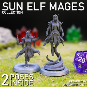 Sun Elf Mages – Arcane Elven Spellcasters | 32mm Resin Miniatures for Fantasy Tabletop & RPG