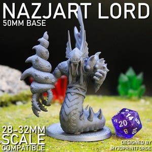 Nazjart Lord Serpent Commander Miniature | 32mm Fantasy Resin Model for Tabletop RPG Wargames
