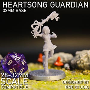 Heartsong Guardian | 3D Printed Fantasy Heroine Miniature | 28–32mm Resin Figure for RPGs Tabletop Games