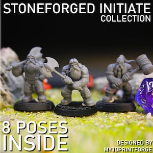 Stoneforged Initiates | 3D Printed Dwarf Adventurer Miniatures | 28–32mm Fantasy Resin Figures