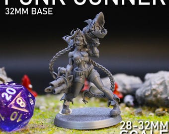 Punk Gunner | 3D Printed Chaotic Miniature Girl | 28–32mm Resin Model for TTRPG & Wargaming