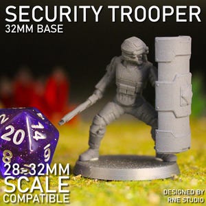 Security Trooper Miniature | Sci-Fi Military Guard | Resin 32mm Scale Figure for Tabletop RPG Wargames