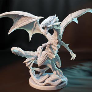 Blue Eyed Dragon 1:48 Scale 50mm Base Kaijumon Egyptian Dragon Realistic Monster Dinosaur Figure 3D Printed Resin Creature Tabletop Mini
