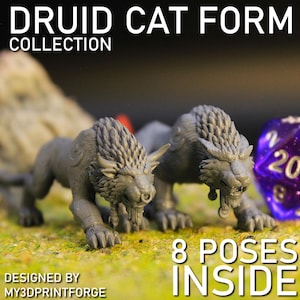 Druid Cat Form Collection | 3D Printed Druidic Grove Miniature for 28–32mm Fantasy Wargames & RPG Boss Battles