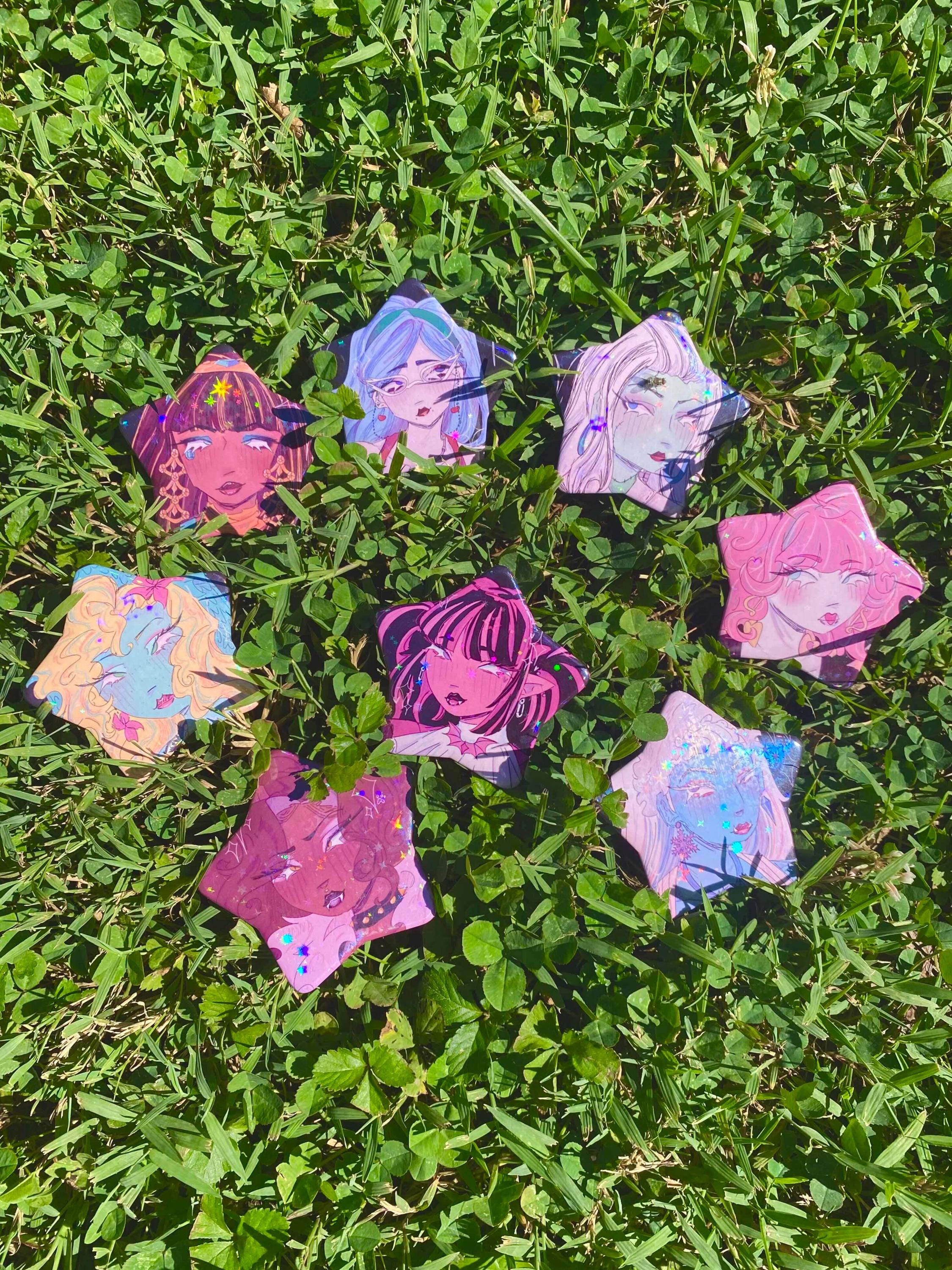 monster girlies gen 1 - holo sparkle star button badge / pin