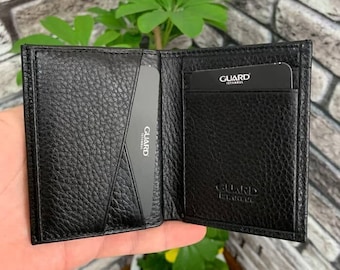 Cartera triple de piel auténtica - Tarjetero compacto, color negro y marrón