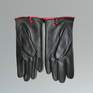 Men's Stylish Soft Black Genuine Leather Gloves with Red Linings - Gloves for winter and cold weather - In Stock Ready To Ship Same/Next Day