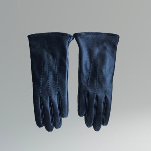 Schwarze Handschuhe aus weichem Echtleder - winterliche Handschuhe zum Warmhalten - sofort lieferbar