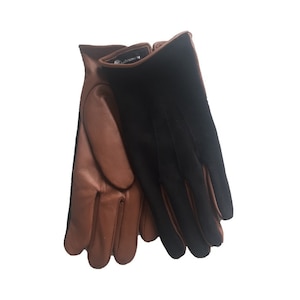 Men&#39;s Brown Genuine Leather Gloves with Black Suede - Winter Gloves to Keep You Warm - In Stock Ready To Ship Same/Next Day Valentines Day