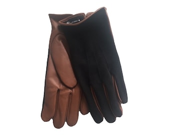 Men's Brown Leather Gloves with Black Suede – Handmade Winter Gloves