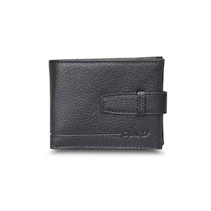 Cartera de piel de tres pliegues y tarjetero con cierre de correa - Disponible para envío el mismo día o al día siguiente - Colección otoño/verano