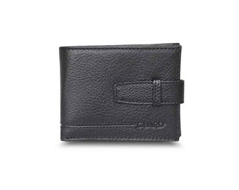 Cartera de cuero triple - Piel de vacuno negra con cierre de correa