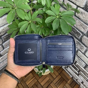 Cartera unisex de piel con cierre de cremallera disponible en colores negro, marrón y azul marino Cartera para hombre y mujer - En stock lista para enviar