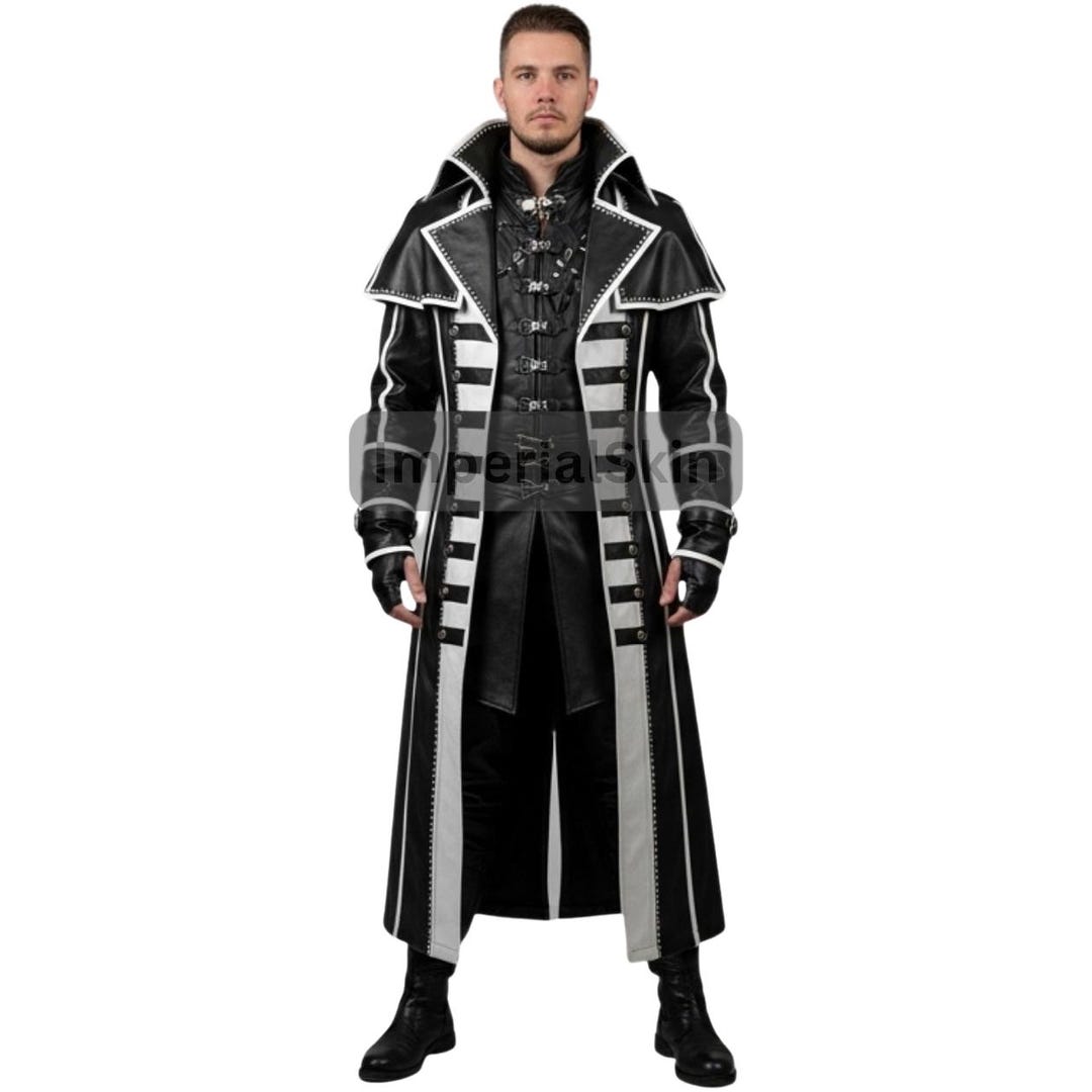 Men's Long Gothic Black Leather Trench Coat- Full Body Leather Goth ...