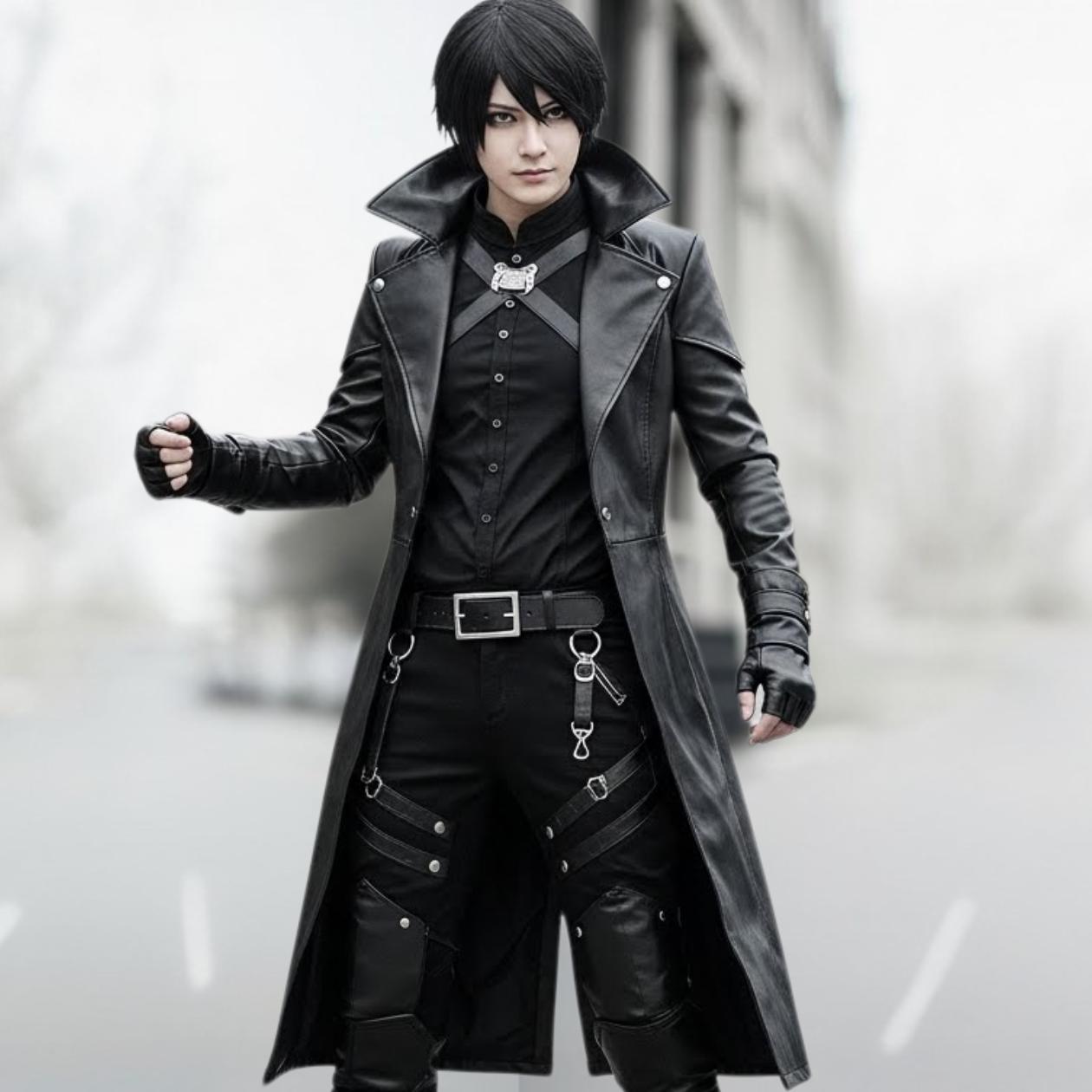 TOSHIKII Herren Gothic Langer Trenchcoat Jacke Schwarz Mittelalterlich Steampunk Reißverschluss Mantel Viktorianisch Halloween Cosplay Kostüm Plus Größe