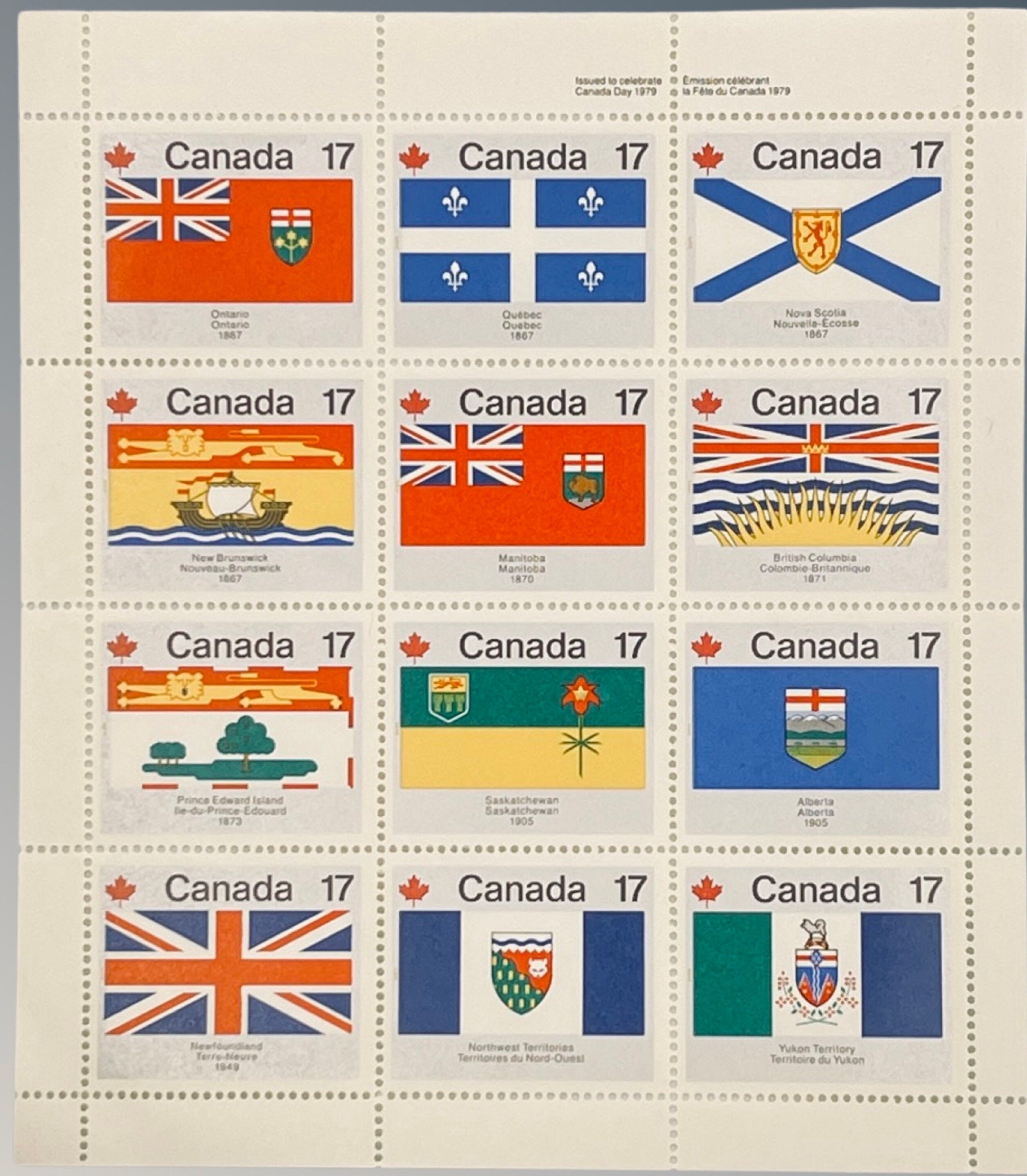 Canada Post Provincial and Territorial Flags Stamps Unused Pane of 12 X