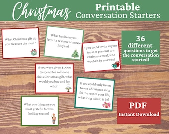 Christmas Conversation Starter Cards, Christmas Table Topic Cards, Family Holiday Games, Family Activities