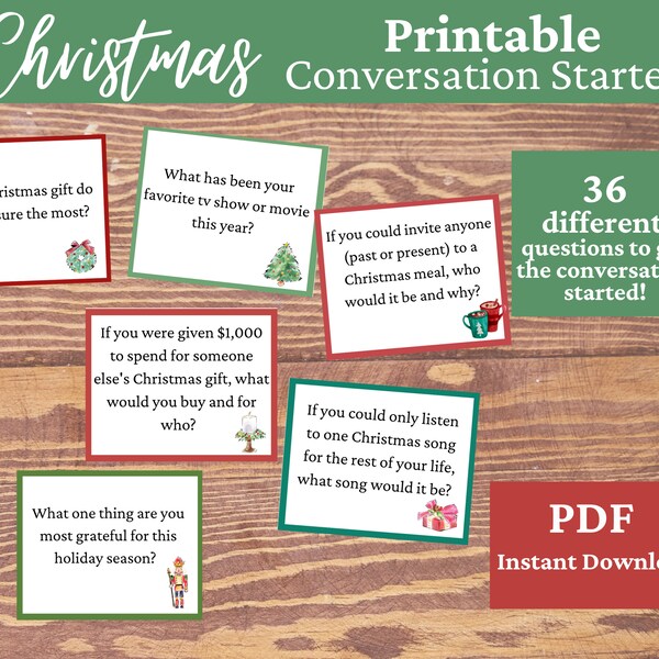 Christmas Conversation Starter Cards, Christmas Table Topic Cards, Family Holiday Games, Family Activities