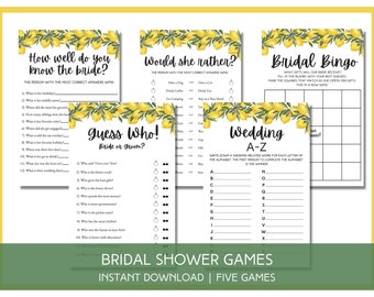 Lemon Bridal Shower Games Bundle: Citrus Theme (Digital Download)