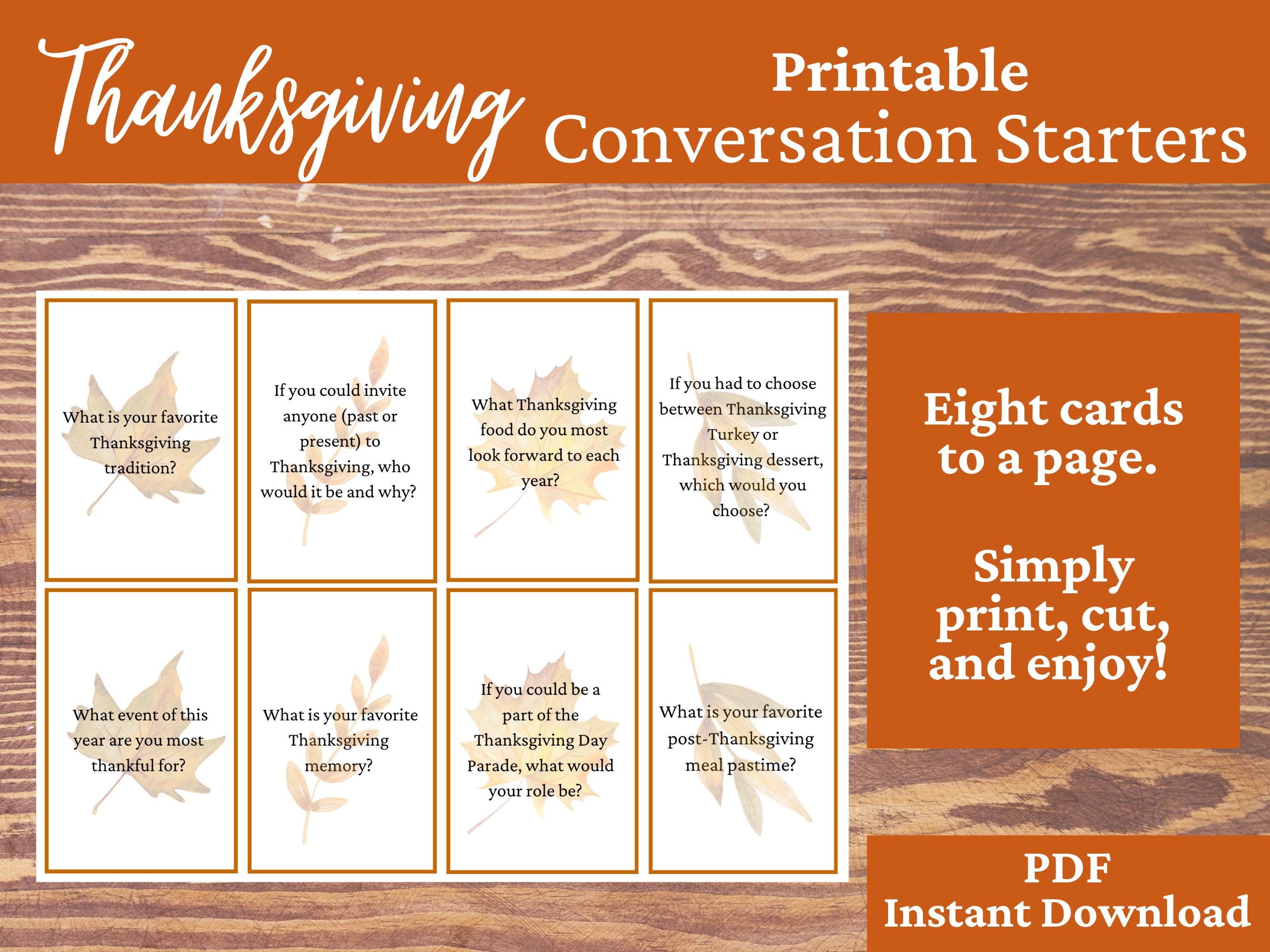 Thanksgiving Conversation Starter Cards, Thanksgiving Table Topic Cards ...