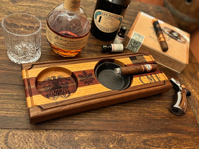 Leaf & Barrel Board Personalized Cigar Ashtray and Whiskey Coaster Combo image 5