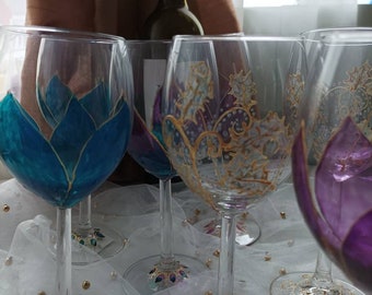 Hand painted wine glass set of 5