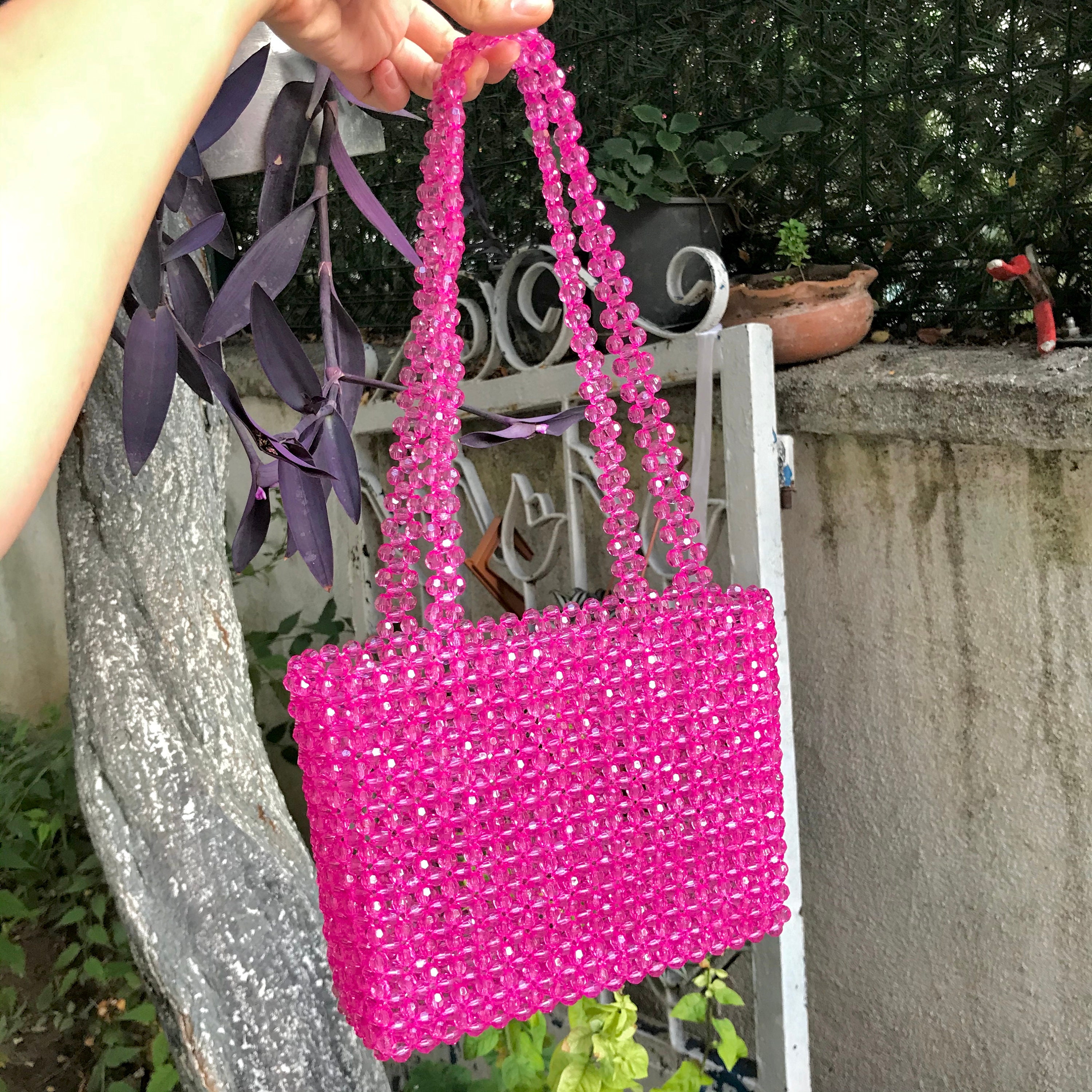 Clear Handbag With Crystals Pink Crystals Gift for Her Jewelry Bag 