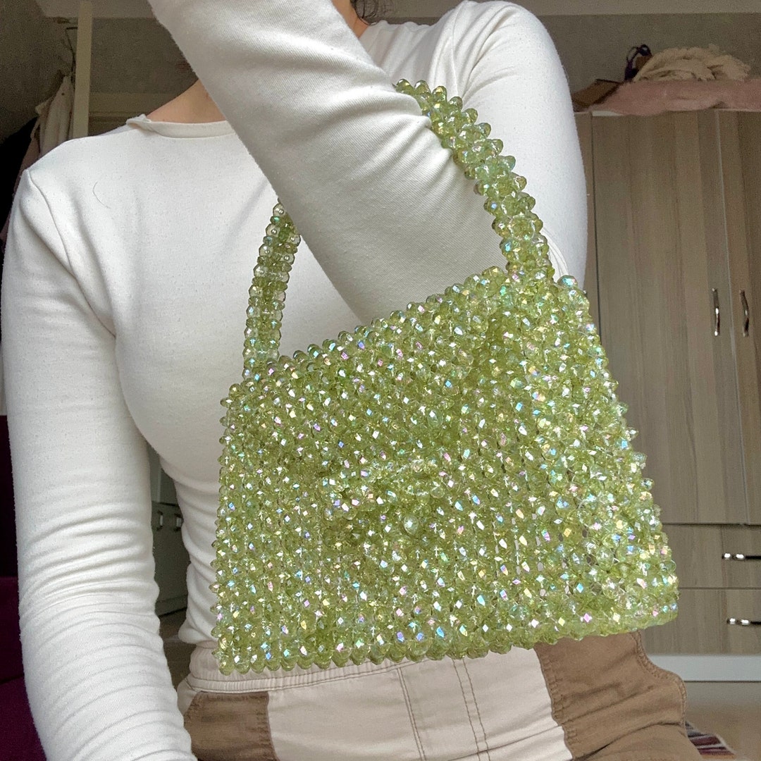 Crystal Green Beaded Bag Crystal Bead Bag Bead Shoulder Bag Etsy