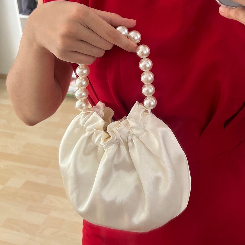 Satin Bridal Money Bag Pearl Bridal Bag Pouch Bridal Purse Etsy