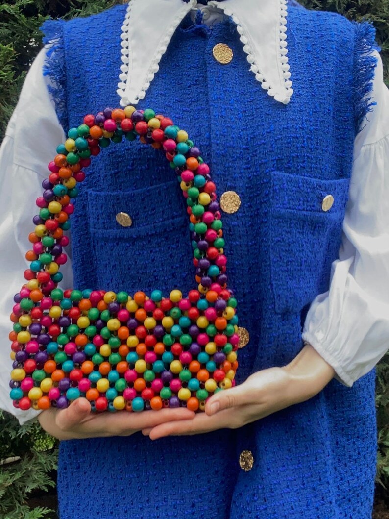 Rainbow Bead Bag Wooden Bead Bag Boho Women Handbag Wood Etsy