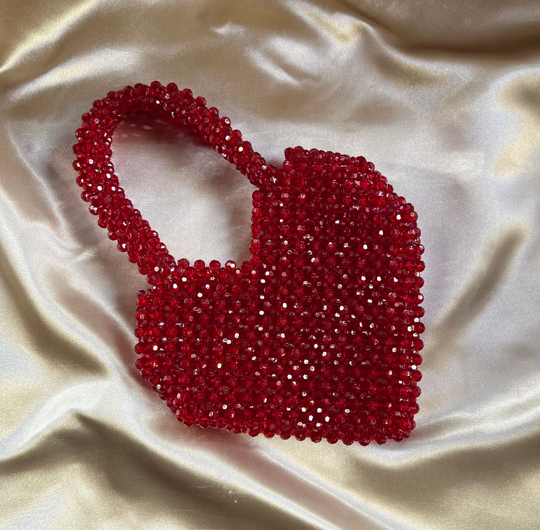 Crystal Bead Bag Red Bead Bag Heart Bead Bag Bead Shoulder - Etsy