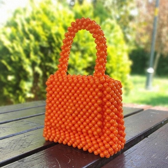 Orange Bead Bag Bead Shoulder Bag Women Bead Bag Bead Bag Etsy
