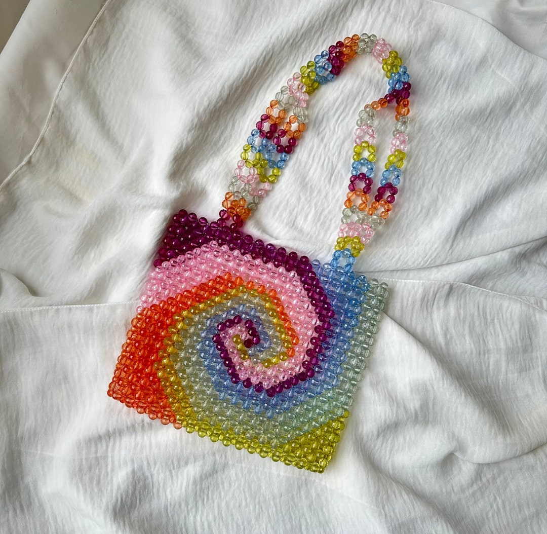 Rainbow Beaded Bag, Bead Shoulder Bag, Spiral Beaded Bag, Colorful Bead ...