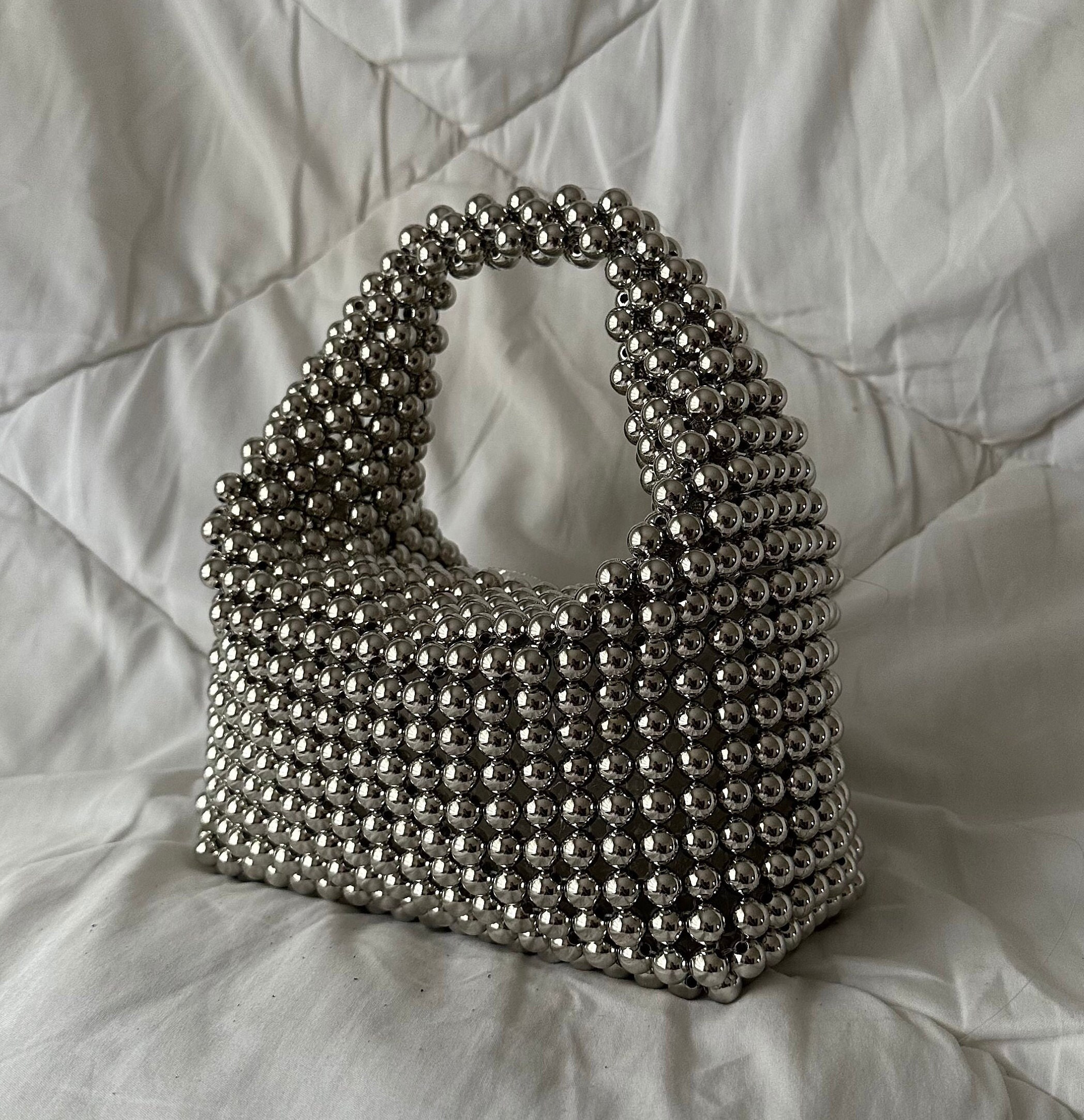 Pearl Beaded Bag, Bridal Pearl Bag, Wedding Pearl Purse, Bridal Clutch Bag,  Pearl Shoulder Bag, Bead Pearl Purse, Vintage Pearl Bag 