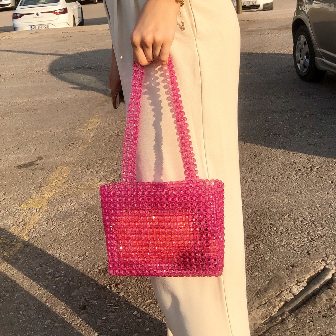 Pink Crystal Bead Bag Pink Bead Bag Bead Shoulder Bag - Etsy