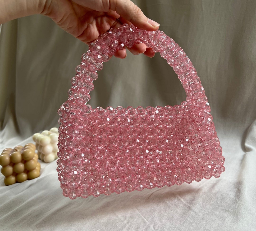 Clear Handbag With Crystals Pink Crystals Gift for Her Jewelry Bag 
