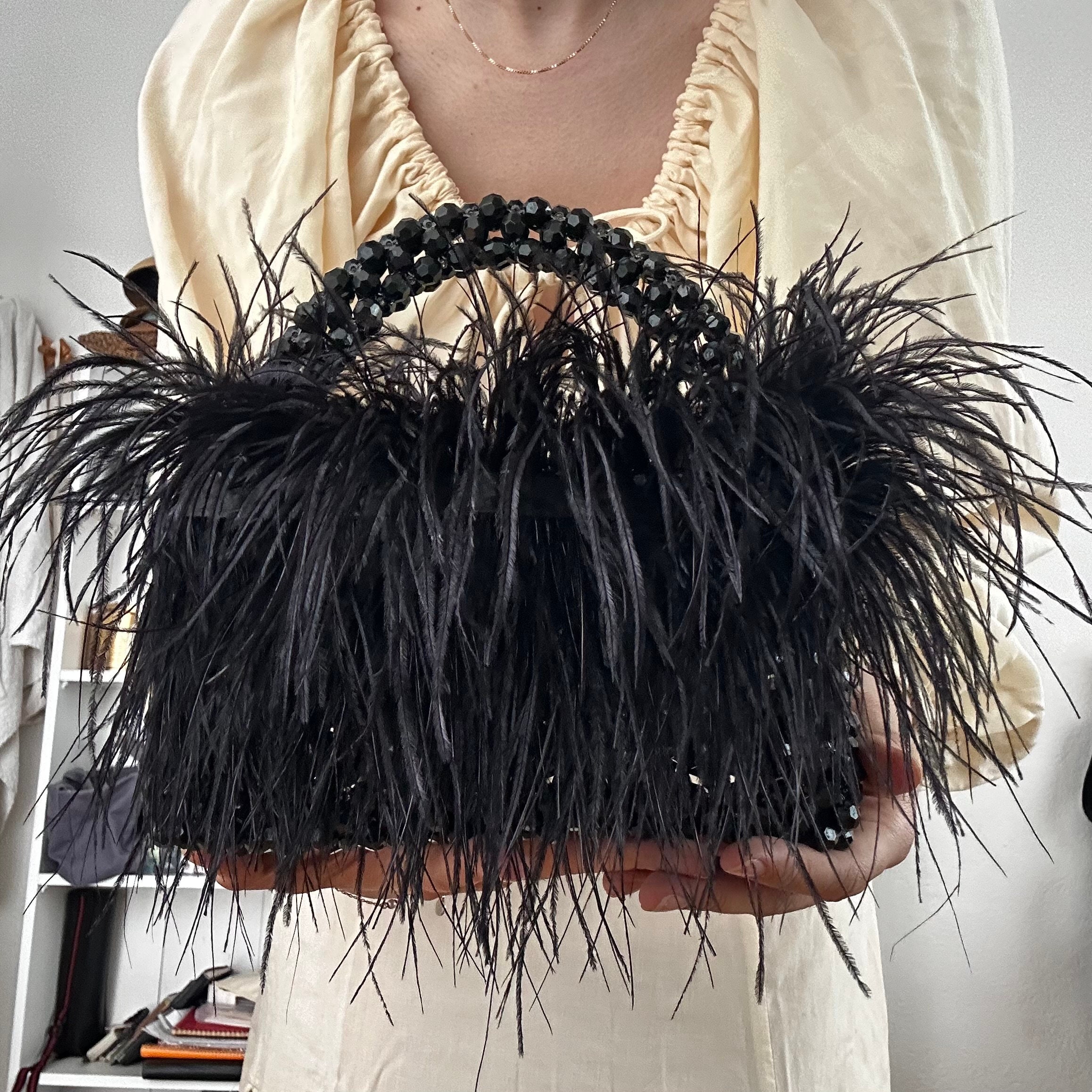 African Ostrich Feather Evening Bag at 1stDibs  black feather bag, black  feather evening bag, feather bag black